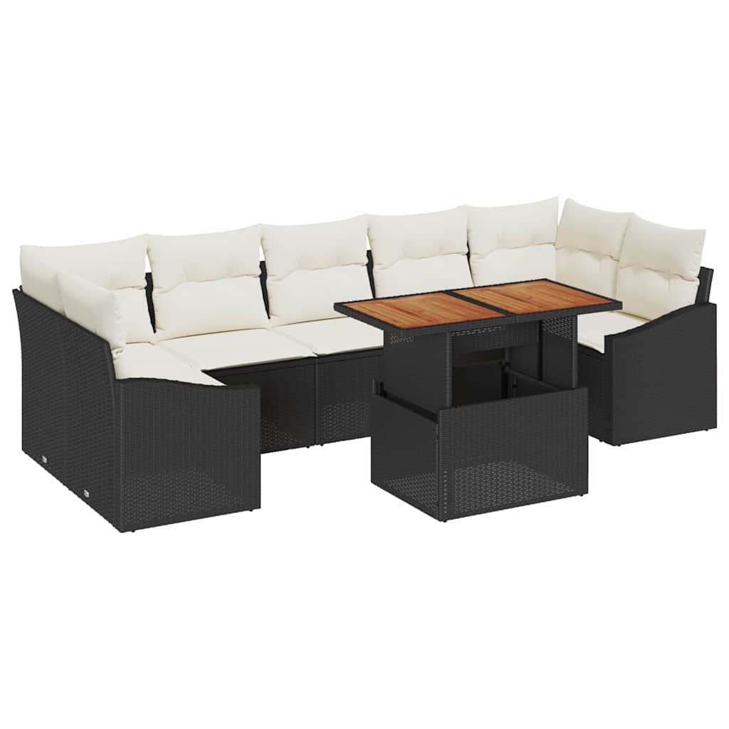 Garten-Sofa-Set mit Kissen mit Speicher 8 pcs Schwarz und Beige